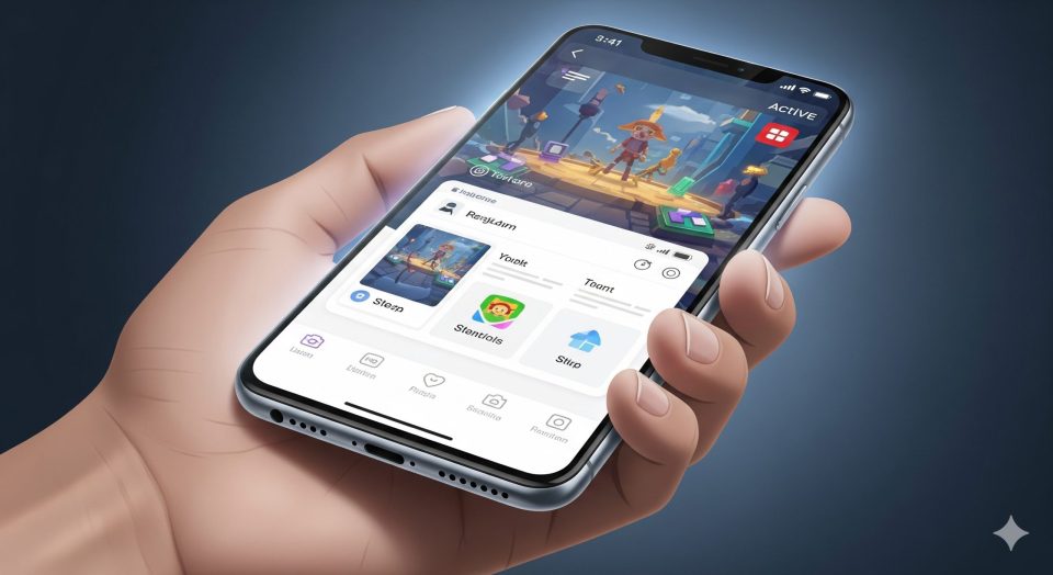 Ilustrasi realistis iPhone menampilkan fitur screen recording dengan kualitas tajam di iOS 26