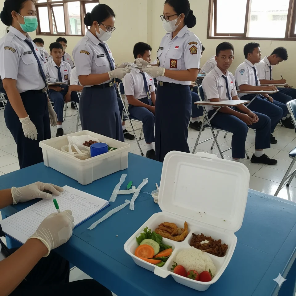 Petugas kesehatan memeriksa siswa di sekolah Garut saat investigasi kasus keracunan Program Makan Bergizi Gratis (MBG) – penanganan medis dan uji sampel makanan