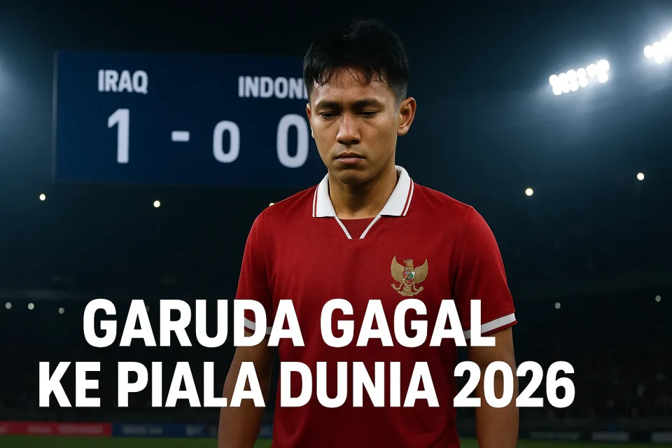 Pemain Timnas Indonesia tampak kecewa usai kalah 1–0 dari Irak dalam laga Kualifikasi Piala Dunia 2026 di Stadion Basra.