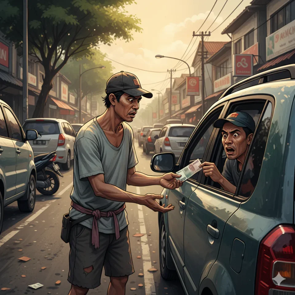 Juru parkir liar di Bogor meminta uang parkir tidak wajar