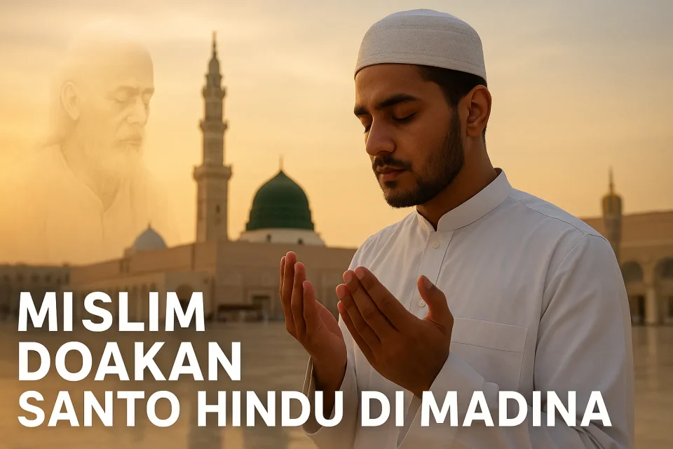 Pemuda Muslim di Madina mendoakan Santo Hindu Premanand Ji Maharaj, simbol toleransi antaragama dan perdamaian dunia.