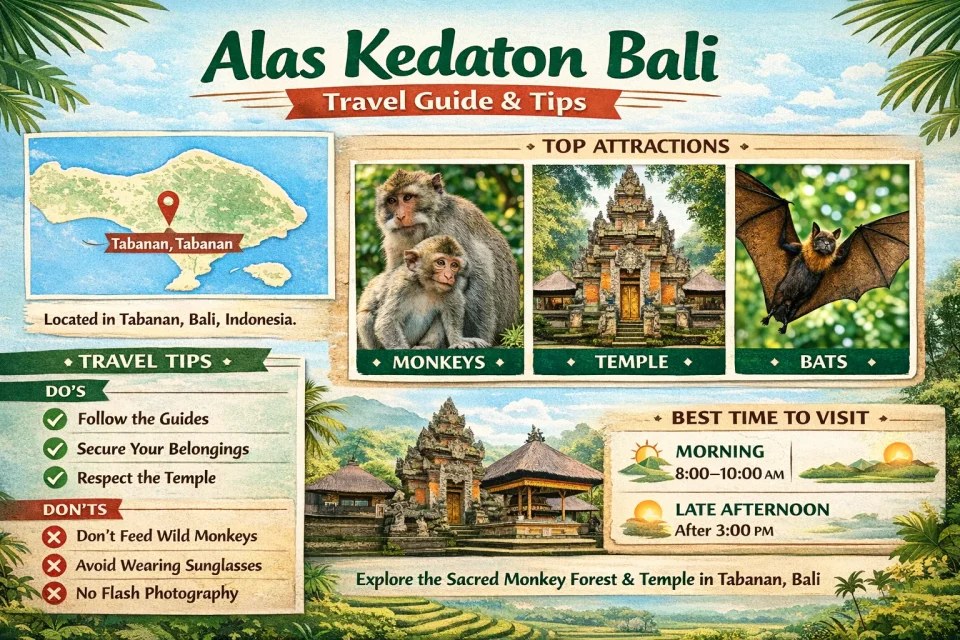 Alas Kedaton Bali monkey forest temple infographic travel guide